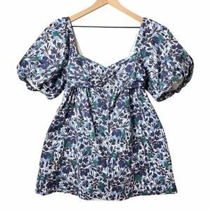 Peter Som x Rent the Runway Babydoll Floral Dress Blue Cotton Blend Size 8